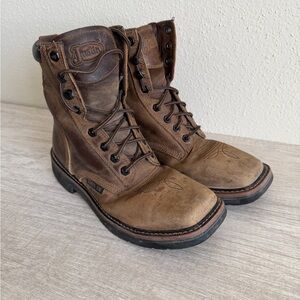 Justin Mens Pulley Brown Steel Toe Lace Up Western Work Boots SE682 size 6D